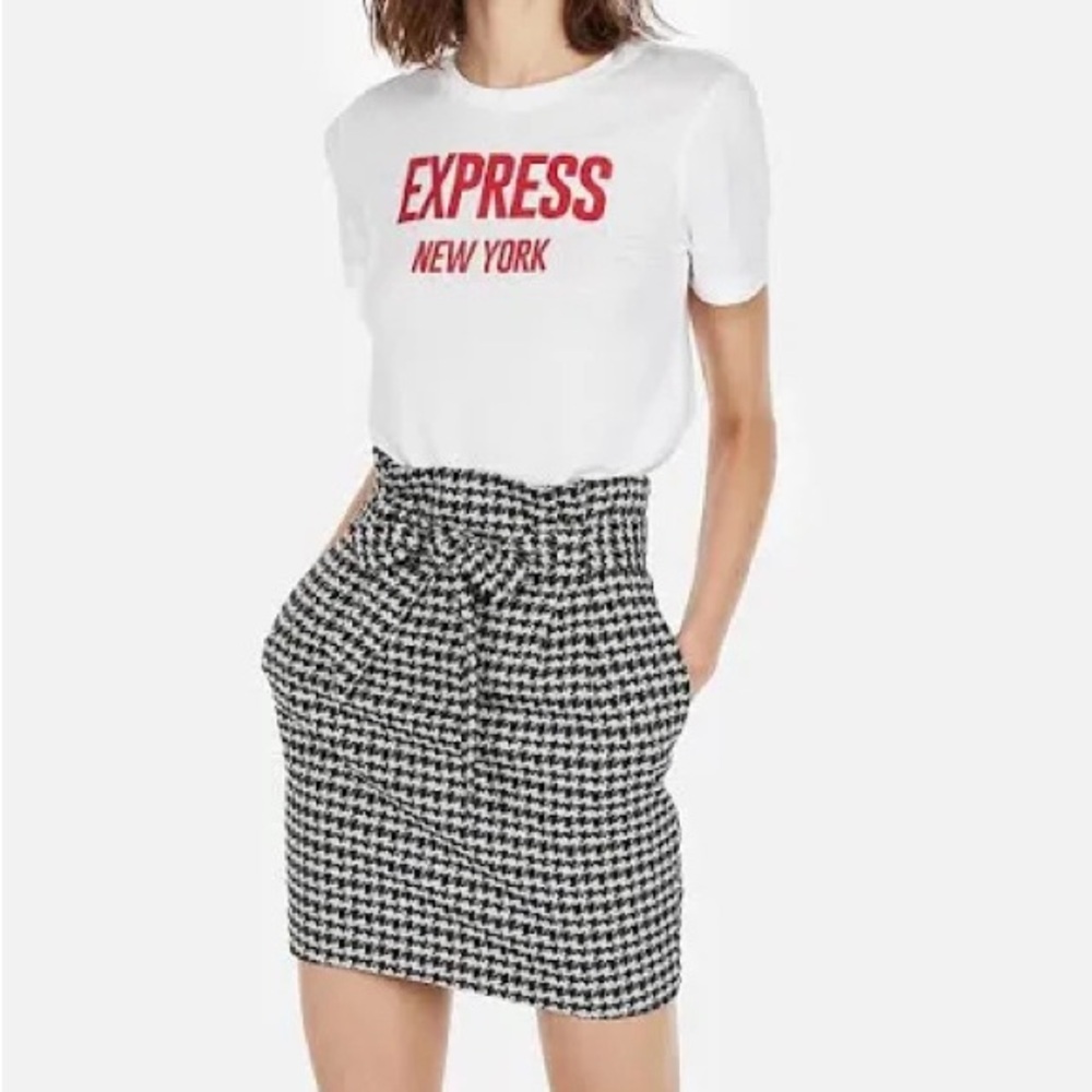 Express Houndstooth Paperbag Mini Skirt
